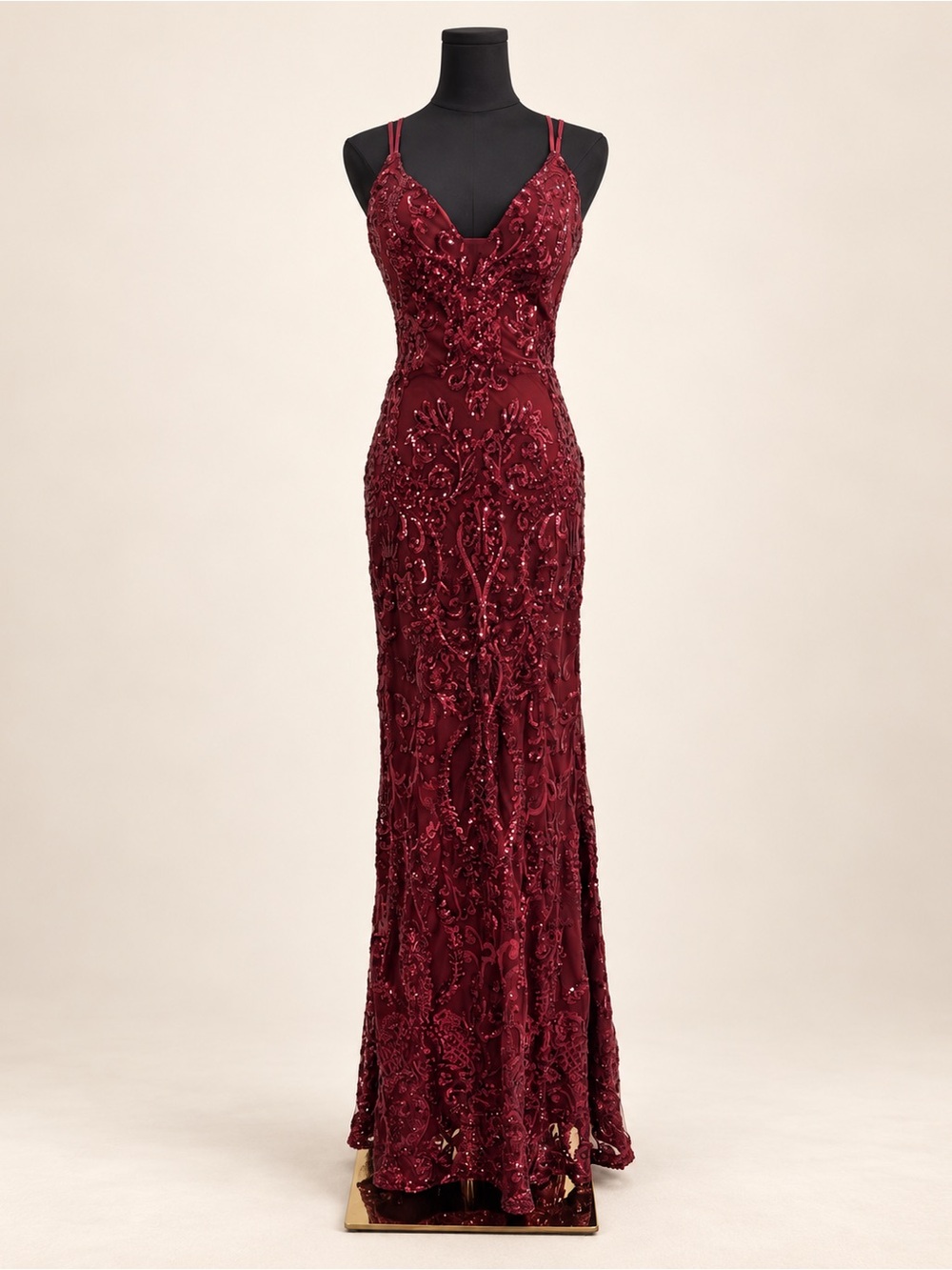 Windsor Burgundy Beaded Spaghetti-Strap Wedding Gown